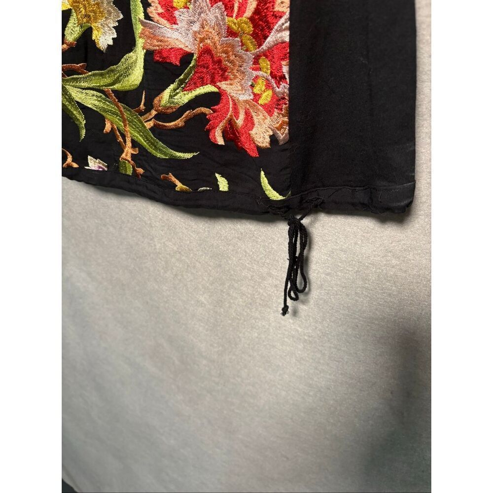 Anthropologie Tiny XS Embroidered Floral Blouse Black Mock Neck Boho Cottagecore - Picture 5 of 11